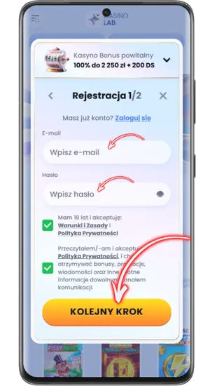 Pierwszy etap rejestracji w kasynie bez weryfikacji, e-mail i hasło